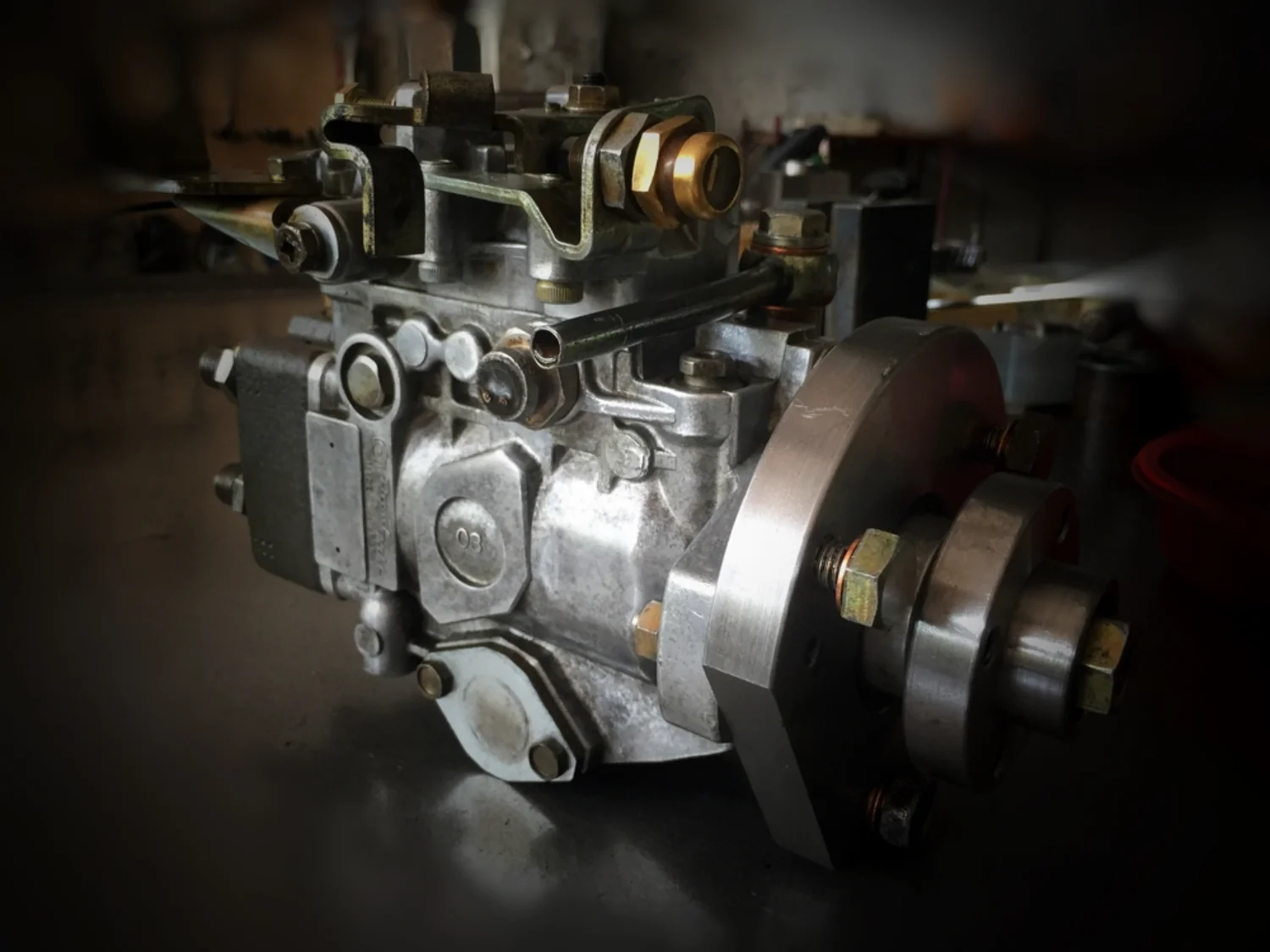 Diesel fuel injection pump removed for servicing